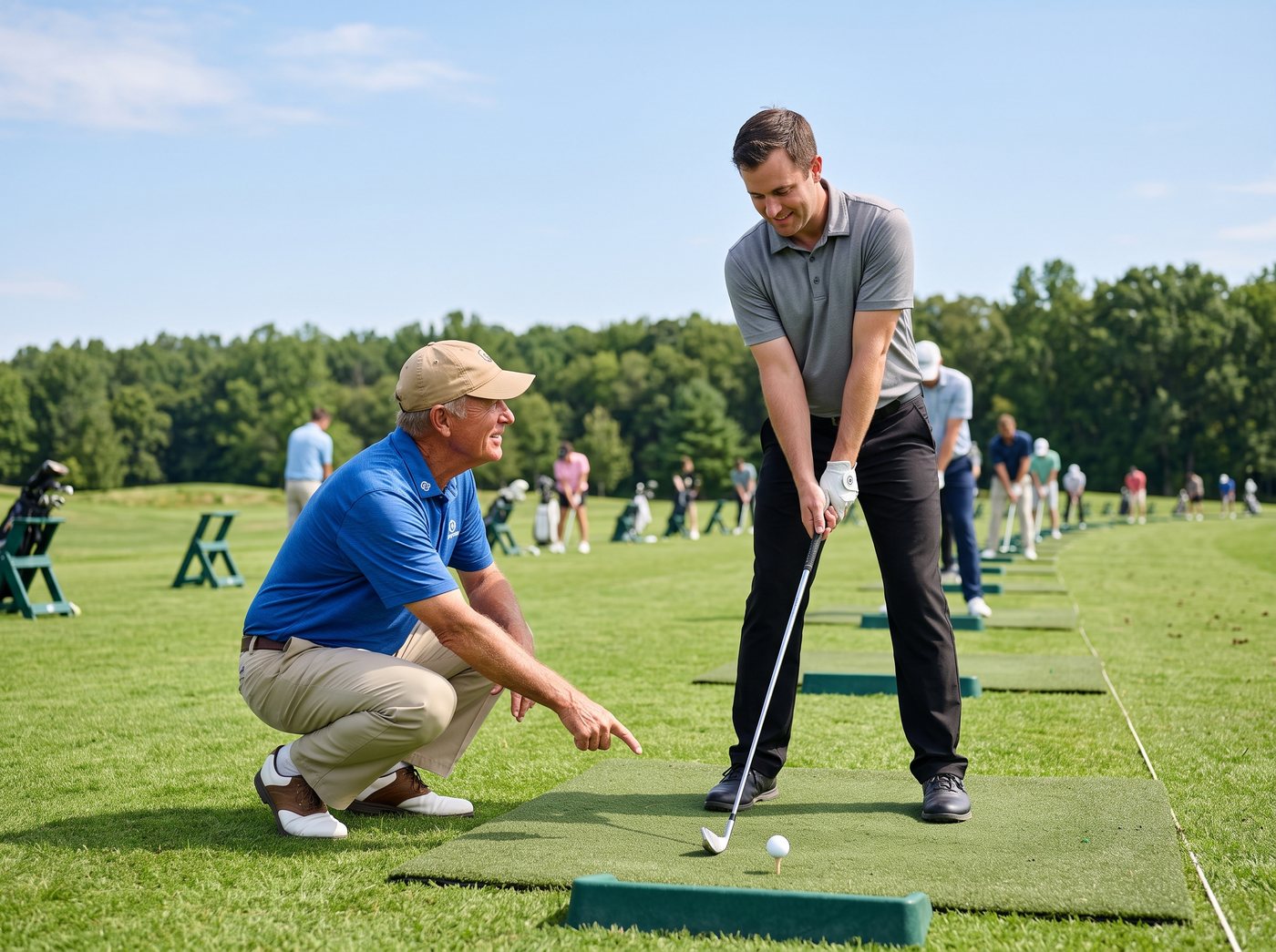 Up To Par coach reviewing a student's swing on the range