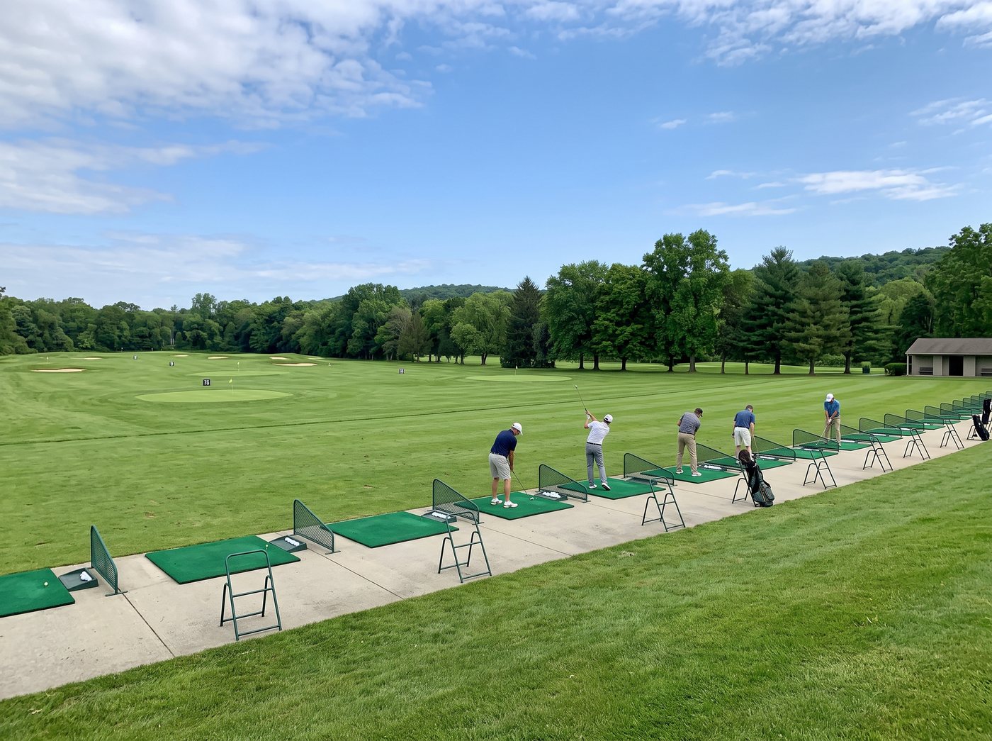 Up To Par Golf outdoor driving range with rows of hitting stations